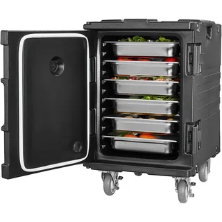 Vevor Isolierter Speisenbehälterträger Warmhaltebox für Gastronomie 90 L, Speisenbehälter mit Schnalle, rollbarer Speisenbehälterträger, Lebensmitteltransportbox für Restaurant Kantine schwraz