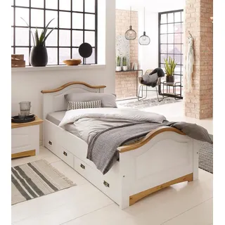 OTTO home »Konrad, Stauraumbett, Messinggriffe, rustikaler Landhausstil« mit FSC®-zertifiziertem Massivholz, Liegehöhe 40 cm,