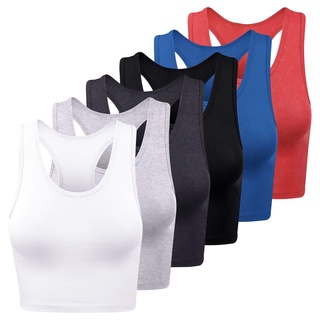 FEPITO 6 Stück Damen Basic Crop Tops Sport Baumwolle Tank Tops Racerback Ärmelloses Top