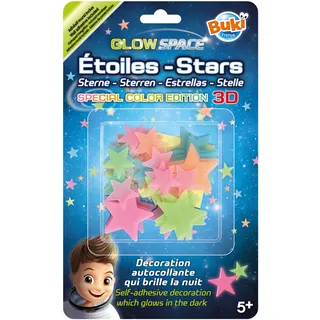 Buki France BUKI SB51 - Leuchtende Sterne für Kinderzimmer | Phosphoreszierende, mehrfarbige Wandaufkleber für Wand & Decke | Dekoration für die Nacht, Weiß, Mehrfarbig