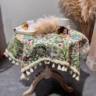 Vintage-Tischdecke, Jacquard, für runde Tische und Couchtische (90 × 90 cm), grün - Grün
