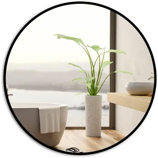 Ramix Wandspiegel im pulverbeschichtetem Aluminiumrahmen Schwarz, Silber, Gold Loft Rechteckiger Rund Wohnzimmer Schlafzimmer Badezimmer Ankleidezimmer Flur (Schwarz, K1 - Durchmesser 40cm)