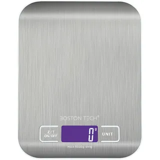 Boston Tech Digitale Küchenwaage HK105, hohe Präzision, Edelstahl, wasserdicht, Kapazität 5 kg, LCD-Display, multifunktional, mit Batterien im Lieferumfang enthalten, Tara-Funktion, Rezeptbuch zum Herunterladen
