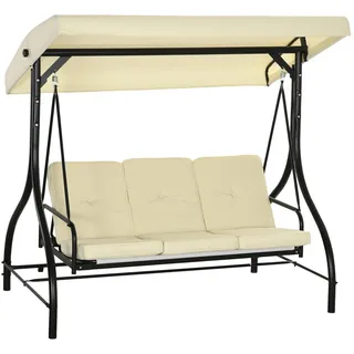 Redom Hollywoodschaukel 195/117/175 cm mit Liegefunktion, verstellbarem Sonnendach und Stahlgestell, Beige , Metall , 117x175x195 cm , Gartenmöbel, Gartenschaukeln, Hollywoodschaukeln