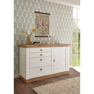 Home affaire Mehrzweckschrank "Cremona, Sideboard, moderner Schrank, Kommode im Landhausstil" Metallgriffe, ausreichend Stauraum, vielseitig einsetzbar 144 cm breit, pinie weiß, wotan eiche dekor