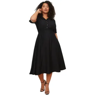 Trendyol Damen Midi A-line Relaxed Fit Woven Plus Size Dress Kleid, Schwarz, 46