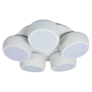 Deckenleuchten - 5er LED / CCT Deckenleuchte "ELIORA" Ø: 60cm, Deckenlampe im Modern Style, aus Metall und Kunststoff in weiß, 15,1 cm hoch, Ø 60 cm, inkl. LED – dimmbar – CCT-Wechsler – Nachtlichtfunktion – Fernbedienung – Inkl. Memoryfunktion - Weiß