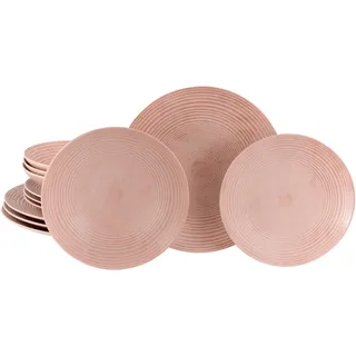 Teller-Set CREATABLE "Catania, Teller Set 12-tlg.", orange (peach), 12 Stk., Steinzeug, Geschirr-Sets, Teller-Set, Vintage Farben, Ausdrucksstarkes Relief, Handwerklicher Charakter