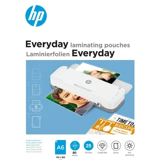 HP Everyday Laminierfolien, A6, 80 Micron, glänzend, transparent, zum Heißlaminieren, 25 Stück