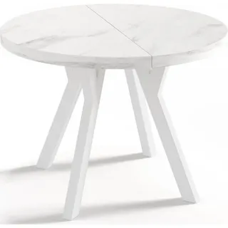 WFL Group Esstisch Twixy runder ausziehbarer, Marmor Weiß 100-200/100/76 cm , Holzwerkstoff , Rund,Rund , 100x76x100 cm , Esszimmer, Esstische