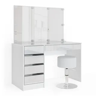 Vicco Schminktisch Sherry Weiß 120 cm mit LED Beleuchtung und Hocker, Model 42085 - Weiß
