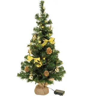 Bambelaa! Weihnachtsbaum Künstlich Mit Beleuchtung Geschmückt Tannenbaum Dekoriert Christbaum Beleuchtet LED 75cm Gold