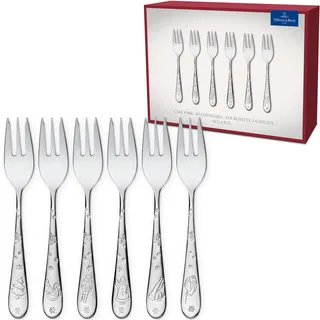 Villeroy & Boch - Toy's Delight Kuchengabel Set 6-teilig Silber, Spülmaschinenfest, Weihnachten, Besteck Platin, Besteckset für 6 Personen, Dessert Gabeln, Kleine Gabeln, Edelstahl