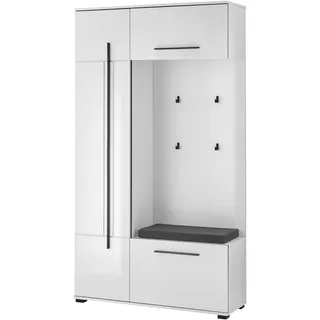 Kompaktgarderobe HOME AFFAIRE "Cantara Flurgarderobe, modern, 2 Farben, 111 cm breit", weiß, B:111cm H:201cm T:39cm, FSC-zertifizierter Holzwerkstoff, Schränke, Kompaktgarderobe, unterschiedliche Stauraummöglichkeiten, inkl. Sitzkissen