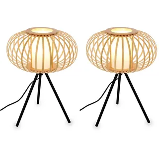 BRILONER – Bambus Nachttischlampe, Schreibtischlampe Holz, Tischlampe Kabelschalter, Leselampe, Boho, Zimmer Deko, Lampe, E27 Fassung, 28x39,5 cm (DxH) (Packung mit 2)