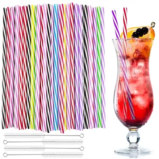 Samulee 60 StückWiederverwendbare Strohhalme mit Bürste, 23cm Lang | Dicke Strohhalme Plastik mit 4 Stück Strohhalmbürste für Smoothies, Saft, Cocktail, Heißgetränk, 0.28 Zoll Durchmesser