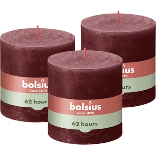 Bolsius Rustik Stumpenkerze 10 x 10 cm Bordeauxrot 3 St.