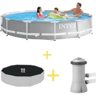 Intex Prism Frame Pool - 366 x 76 cm - Inklusive Solarsegel & Filterpumpe