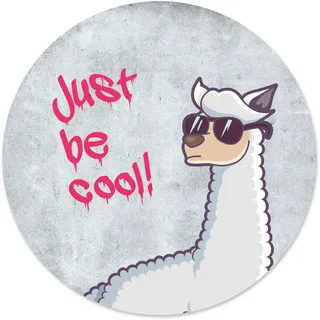 Mauspad Lama just be cool I Ø 22 cm rund I Mousepad rutschfest I Design Beton-Optik grau mit Spruch für Jungs I dv669