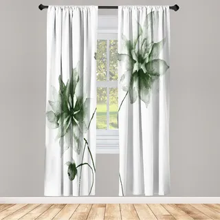 ABAKUHAUS Aquarell Blumen Vorhänge 2 Panel Set für Wohnzimmer Schlafzimmer Dekor, Flora Zeichnung Weiche Frühlings Farben Retro Stil Blumengrafik, 150 cm x 245 cm, Pfau Grün