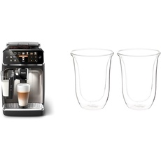 Philips Domestic Appliances 5400 Series Kaffeevollautomat - LatteGo-Milchsystem & De'Longhi Gläser Set DLSC312, 2 doppelwandige Thermogläser mit Isolierfunktion für kalte und warme Getränke