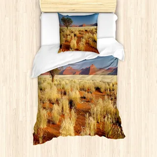 ABAKUHAUS Landschaft Mantele, Südafrika Wüste, Milbensicher Allergiker geeignet mit Kissenbezügen, 135 cm x 200 cm - 80 x 80 cm, Sky Blue Marigold - Gold