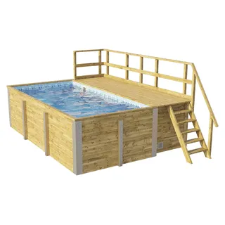 Aufstellpool Holzpool-Set Weka 595 rechteckig 490x315x201 cm inkl. Bodenschutzvlies, Filteranlage, Filtersand, Innenausk