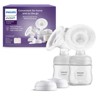Philips AVENT Doppelmilchpumpen-Kit, mit der Natural Motion Technologie, ohne Motoreinheit, einfaches Reinigen und Zusammensetzen, 9-teilig, transparent, Modell SCF335/12