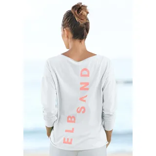 Langarmshirt ELBSAND "Raina", Damen, Gr. S (36), weiß, Jersey, Obermaterial: 50% Baumwolle, 50% Polyester, unifarben, figurumspielend hüftlang, Rundhals, Shirts Langarmshirt, mit Logoprint hinten, Longsleeve aus Baumwoll-Mix