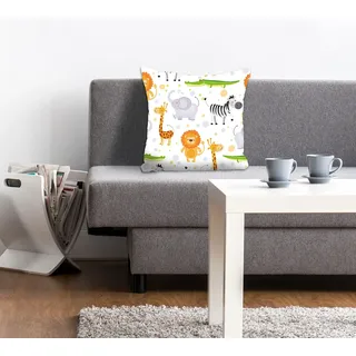 queence Dekokissen »Sandy« Kissenhülle,Kinder,Giraffe,Zebra,Löwe,Krokodil,Elefant,Comic,Bunt, grau