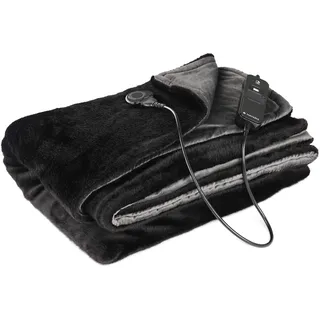 Navaris XXL Heizdecke Wärmedecke - Heizdecke mit Abschaltautomatik - Electric Blanket - Beheizbare Decke - Heated Blanket - 180x130 cm - Waschbar - Wärmedecke elektrisch - Schwarz Grau