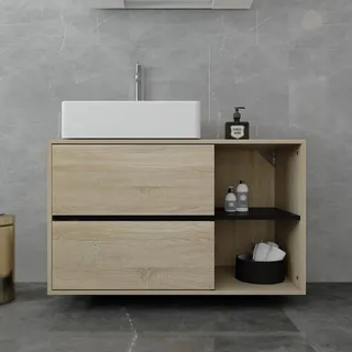 ML-Design Waschbeckenunterschrank hängend Braun, 100x60x45.5 cm, Badezimmer, Unterschrank mit 2 Schubladen, Ablage, viel Stauraum - Braun