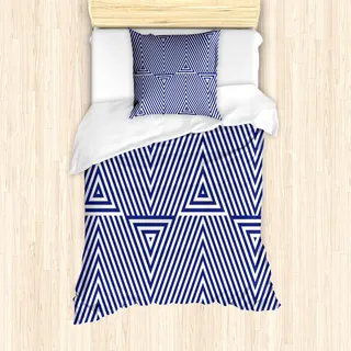 ABAKUHAUS Navy blau Mantele, geometrisches Dreieck, Milbensicher Allergiker geeignet mit Kissenbezügen, 135 cm x 200 cm - 80 x 80 cm, Dunkelblau und Weiß - Blau