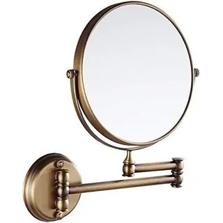 Wandmontage Kosmetikspiegel mit 1X/3X fache Vergrößerung Doppelseitig klappbar Wandspiegel Rasierspiegel 360°Schwenkbar Messing Rund Schminkspiegel für Bad Zuhause Spa und Hotel 20cm (Vintage golden)