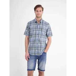 Karohemd LERROS "Kurzarmhemd in frischem Karo-Look aus luftigem Mischgewebe", Herren, Gr. 3XL, Normalgrößen, blau (classic navy), 60% Polyester, 40% Baumwolle, Hemden Karohemd