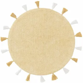 Kunstloft Kinderteppich waschbar Malu Gelb ø 100 cm rund , Textil , Beton Optik , Rund , 100x1 cm , Oeko-Tex® Standard 100 , für Fußbodenheizung geeignet , Teppiche und Böden, Teppiche, Kinderteppiche