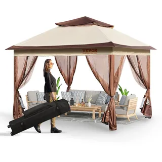 VEVOR Pavillon 334x334x281cm Gartenzelt PU-beschichtetes 250D-Oxford-Gewebe Faltpavillon inkl. Aufbewahrungstasche Partyzelt 8-10 Personen Pop up Zelt Faltzelt Gartenpavillon ideal für Campingausflug