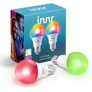 Innr E27 Smart WiFi Bulb White & Color, Funktioniert mit Alexa, WLAN (kein Smart Hub erforderlich), Dimmbar, 16 Million Farben, alle Weißtöne, RGBW Wi-Fi Smart Bulb, 2-Pack, WRB 785 C-2
