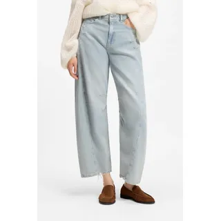 High-waist-Jeans BOSS ORANGE "BALOON HR 1.0 Premium Damenmode", Damen, Gr. 29, Länge 30, bright blau 436, Denim/Jeans, Obermaterial: 100% Baumwolle, Destroyed-Effekte, gerade, unten schmal lang, Jeans High-waist-Jeans, mit Abnähern, Destroyed-Effekte