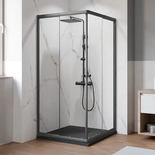 Breuer Ektos Eckeinstieg mit Schiebetür 80-90 x 180 cm schwarz Klarglas