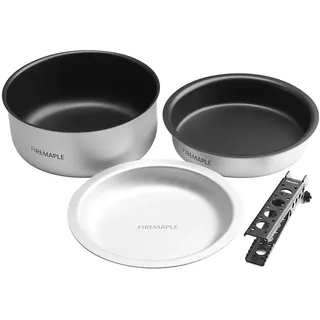 Fire-Maple Frost Ultraleichtes Camping Kochgeschirr-Set – Kompaktes Aluminium Kochset mit Antihaft-Topf, Pfanne, Teller und Griff – Camping-Utensilien für 1-2 Personen, Wandern, Trekking, Angeln