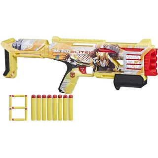 Hasbro Nerf Transformers Bumblebee Dart-Blaster, enthält 8 Nerf Elite Darts, Pump-Action