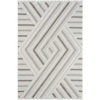 Carpet City Teppich »LINDO 7590« rechteckig 11 mm Höhe Kurzflor, Hochtief-Muster/ 3D-Effekt, Fransen, Boho-Stil, Wohnzimmer beige
