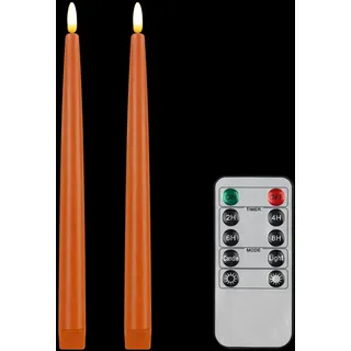 CVHOMEDECO. Flammenlose Spitzkerzen mit 10-Tasten-Fernbedienung, batteriebetriebene LED-flackernde 3D-Docht-Fensterkerzen, Echtwachs-Finish, Heimdekoration, 2 x 28 cm, Orange, 2 Stück