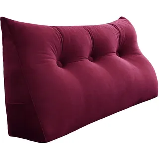 Vercart Rückenkissen für Bett Samt Bordeaux 100 cm , Textil , Füllung: Hohlfaser , Dreieckig , 50x100 cm , Hergestellt in Europa , Heimtextilien, Wohntextilien, Kissen, Rückenkissen