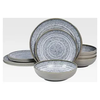 Melamin-Geschirr-Set, 12-teilig, Service für 4 Personen, spülmaschinenfest, BPA-frei, für den täglichen Gebrauch, Granitmuster, Grau - Grau