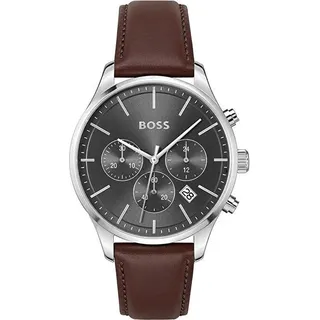 Hugo Boss Herren Uhr Avery Chronograph Kalender Quarzwerk Leder Edelstahl Wasserdicht 5 ATM - Braun