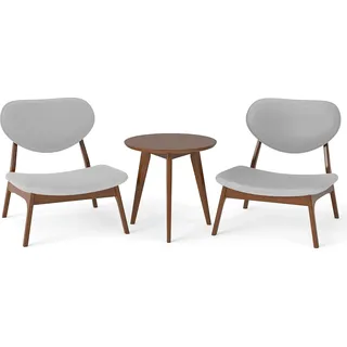 3-teiliges Lounge-Set mit Tisch und 2 Stühlen, Hellgrau