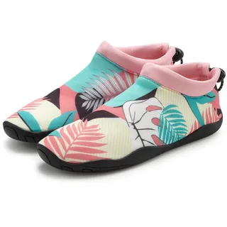 Badeschuh LASCANA "Badelatsche, Badeschuhe", Damen, Gr. 38, bunt (schwarz), Obermaterial: 100% Neopren. Decksohle: 100% Neopren. Futter: 100% Neopren. Laufsohle: 100% Synthetik, bedruckt, Basic, Schuhe Badeschuh, Aquaschuh, Slipper, Wasserschuh ultraleicht und schnelltrocknend VEGAN