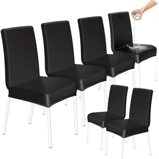 HOZKUY Kratzfeste Stuhlhussen 6er Set, Elastische Wasserfeste Stuhlbezüge Abnehmbar Waschbar, Universal Hussen Schutz für Hochlehner, Schwingstuhl, Küche, Restaurant, Bankett, Hochzeit, Hotel, Schwarz